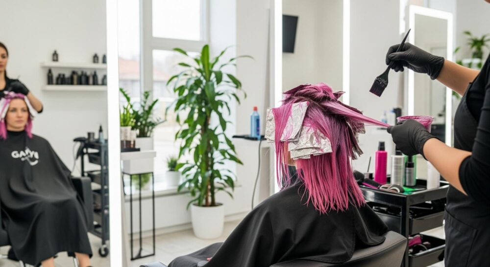 Salon applying vibrant hair colors