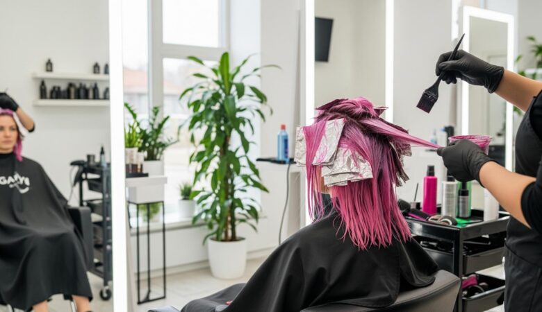 Salon applying vibrant hair colors
