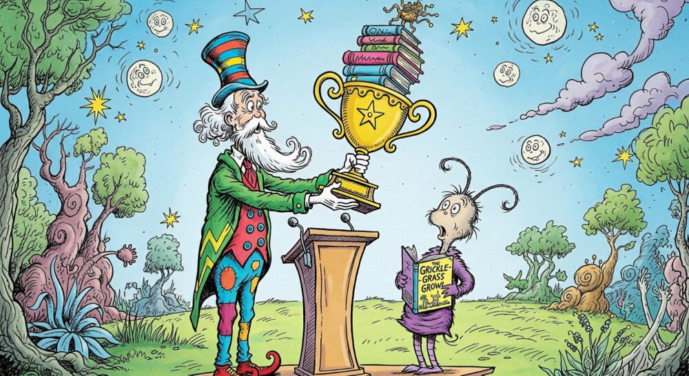 whimsical illustration of book award ceremony