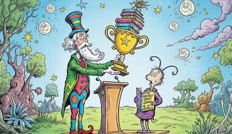 whimsical illustration of book award ceremony