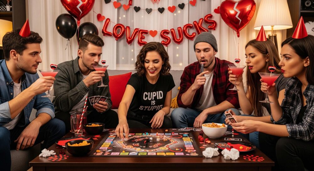 single friends Valentine’s Day game night