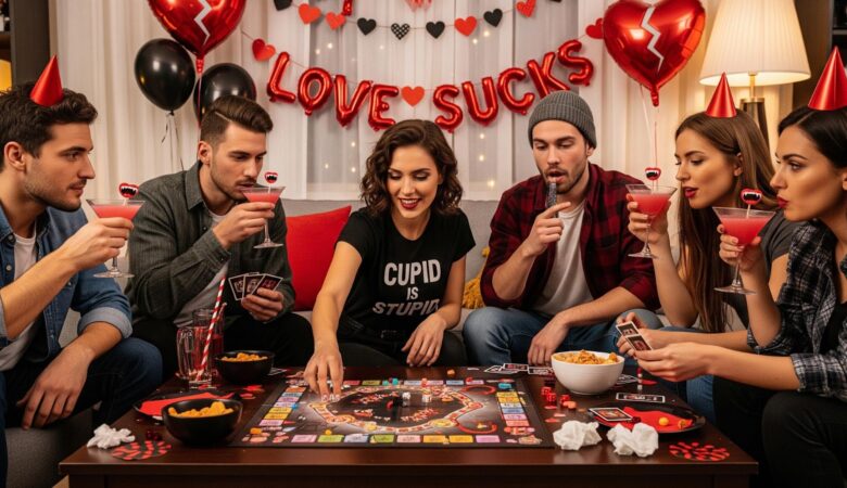 single friends Valentine’s Day game night
