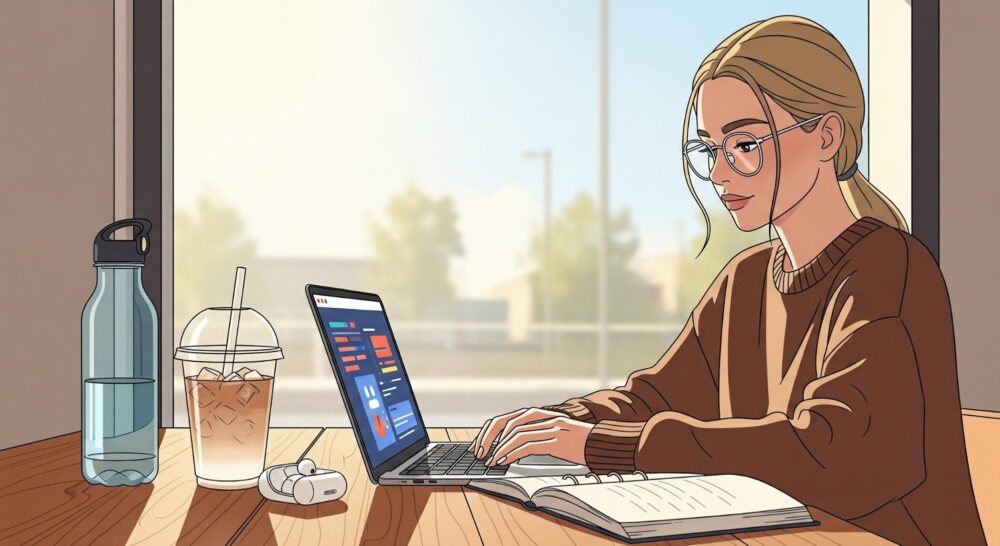 Student studying online for class success