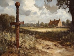 Sword in a field, symbolizing peace or conflict