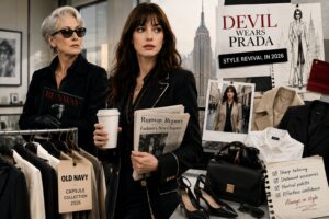 Old Navy capsule collection reinterpreting Devil Wears Prada aesthetic for modern everyday wear