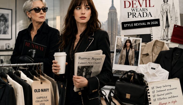Old Navy capsule collection reinterpreting Devil Wears Prada aesthetic for modern everyday wear