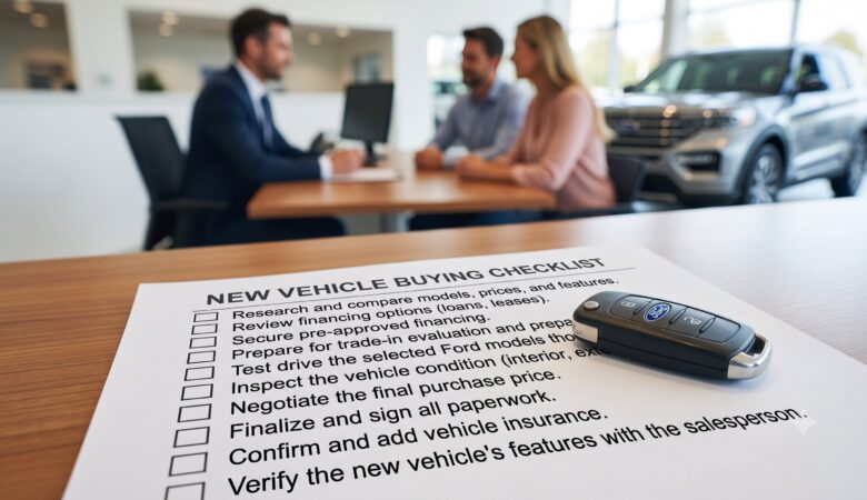 car buying checklist for Washington shoppers reviewing vehicle options at local dealership